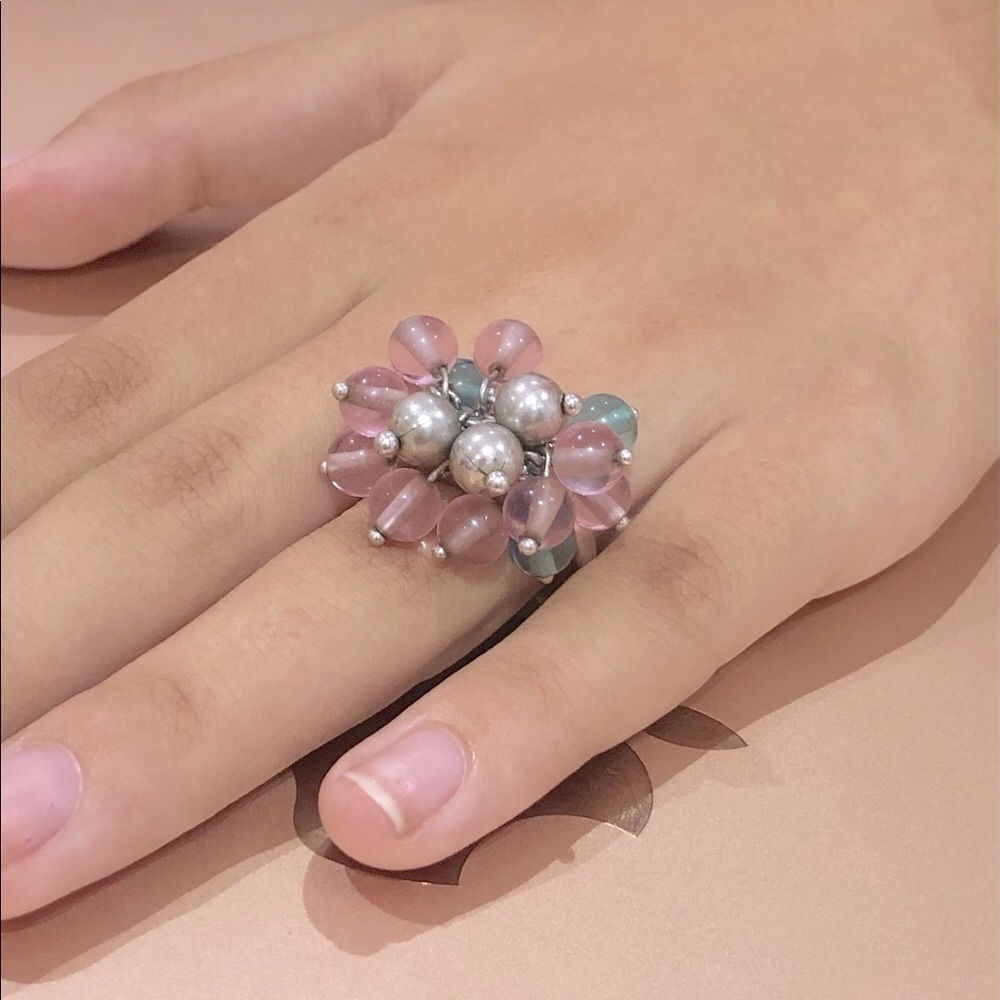 GIFT 🎁 Pastel Pink Blue cluster rhodium plated.925 Sterling silver Ring 6